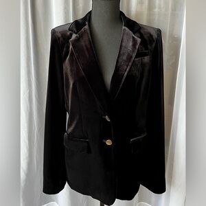 Calvin Klein Black Velvet Two Gold Button Blazer